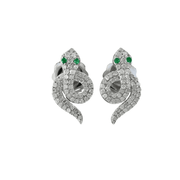 925 Silver Snake Stud Earrings, Natural Diamond Pave Snake Studs