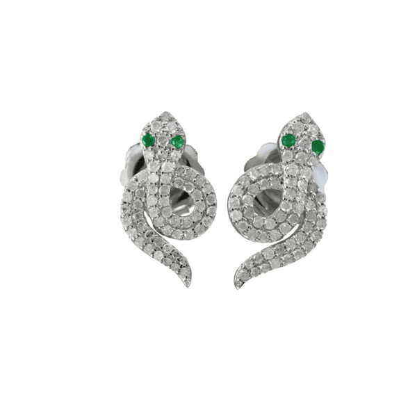 925 Silver Snake Stud Earrings, Natural Diamond Pave Snake Studs - Image 2