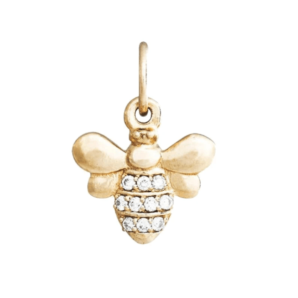 14k Solid Yellow Gold Pendant, Diamond Honey Bee Charm - Image 2