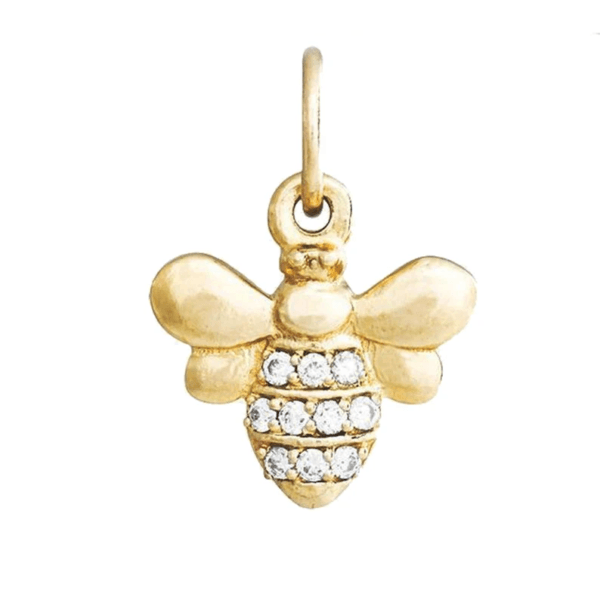 14k Solid Yellow Gold Pendant, Diamond Honey Bee Charm