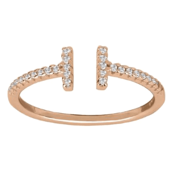 Pave Diamond T Ring, Diamond Pave Bar Ring