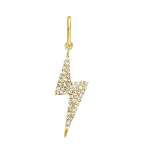 Pave Diamond Charm Pendant, 14k Yellow Gold Lightning Bolt Charm