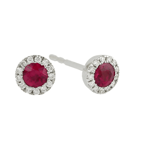 14k White Gold Tiny Stud Earrings, Natural Ruby Gemstone Stud Earrings - Image 3