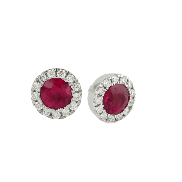 14k White Gold Tiny Stud Earrings, Natural Ruby Gemstone Stud Earrings - Image 2