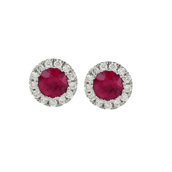 14k White Gold Tiny Stud Earrings, Natural Ruby Gemstone Stud Earrings