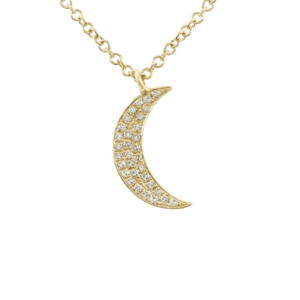 Diamond Crescent Moon Charm, 14k Yellow Gold Moon Pendant