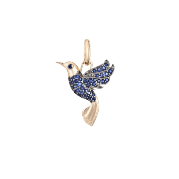 Pave Diamond Hummingbird Pendant, 14k Yellow Gold Lightning Charm - Image 3