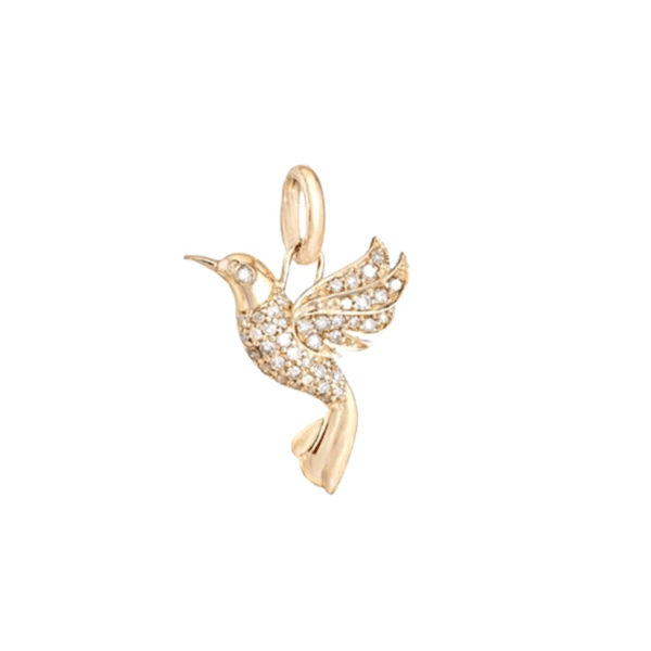 Pave Diamond Hummingbird Pendant, 14k Yellow Gold Lightning Charm - Image 2