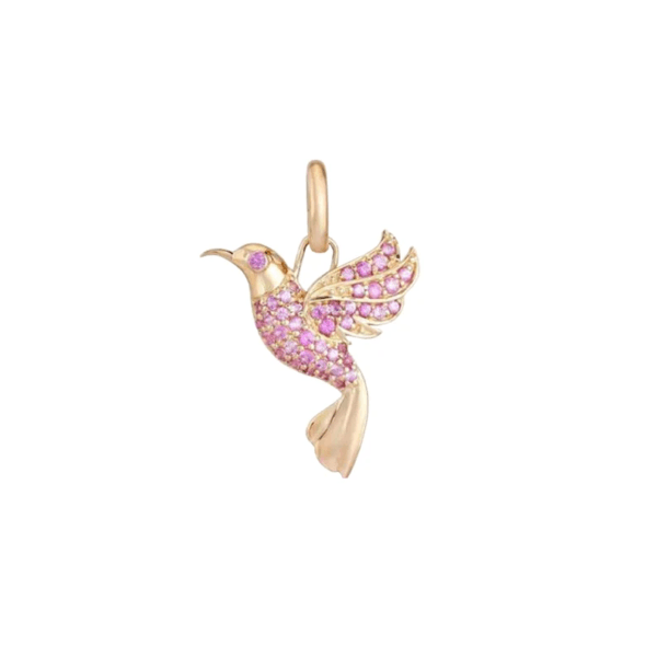 Pave Diamond Hummingbird Pendant, 14k Yellow Gold Lightning Charm