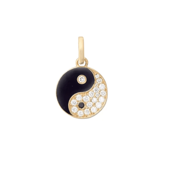 Diamond Round Pendant, Diamond Yin Yang Pendant, 14k Yellow Gold Disc Pendant