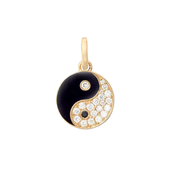 Diamond Round Pendant, Diamond Yin Yang Pendant, 14k Yellow Gold Disc Pendant - Image 2