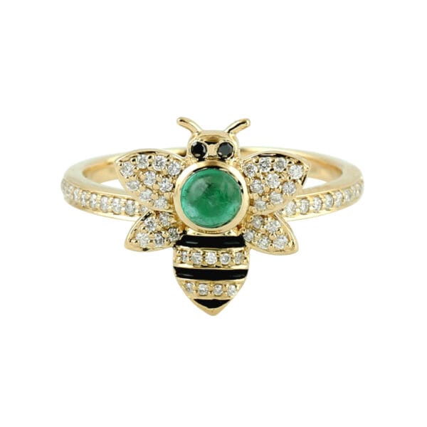 Diamond Honey Bee Ring, 14k Yellow Gold Ring