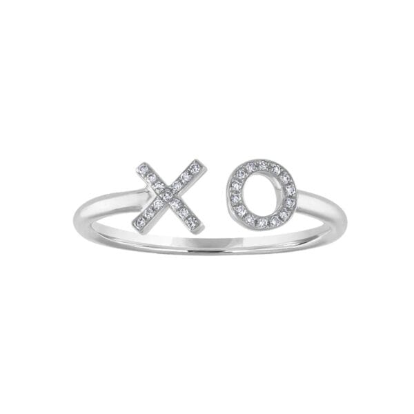 Pave Diamond XO Ring, 14k Yellow Gold Diamond Open XO Ring for Women - Image 3