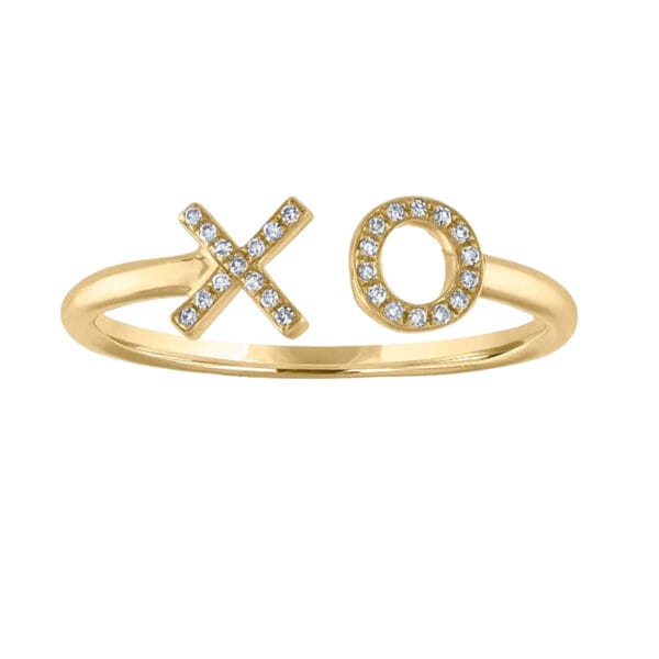 Pave Diamond XO Ring, 14k Yellow Gold Diamond Open XO Ring for Women