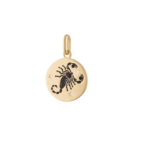 Solid Gold Scorpion Zodiac Pendant, 14k Gold Enamel Horoscope Pendant