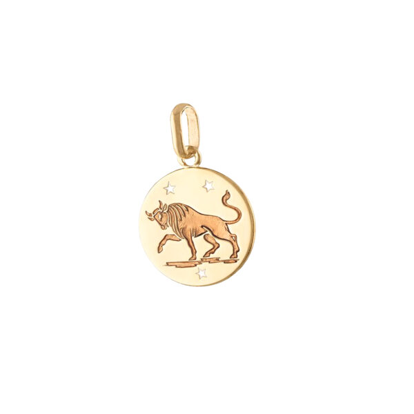 Solid Gold Taurus Zodiac Pendant, 14k Gold Enamel Horoscope Charm Pendant - Image 2