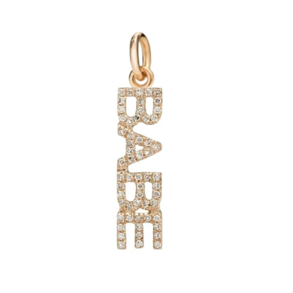 14k Solid Yellow Gold Custom Pendant, Diamond Script Word Pendant - Image 2