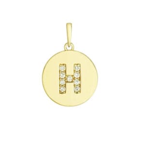 14k Yellow Gold Initial H Pendant, Diamond Letter Alphabet Pendant