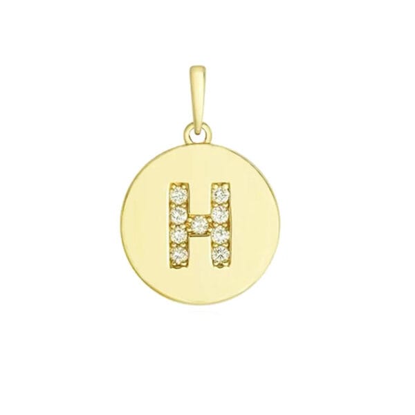 14k Yellow Gold Initial H Pendant, Diamond Letter Alphabet Pendant