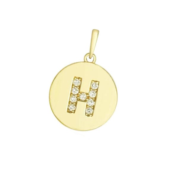 14k Yellow Gold Initial H Pendant, Diamond Letter Alphabet Pendant - Image 2