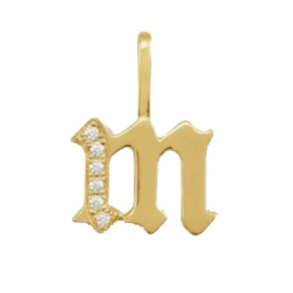 Pave Diamond Initial M Pendant, Pave Diamond Mini Charm Pendant - Image 2