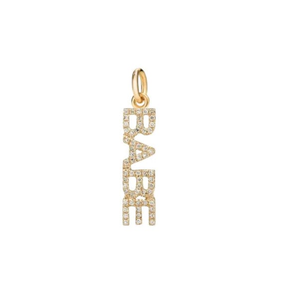 14k Solid Yellow Gold Custom Pendant, Diamond Script Word Pendant